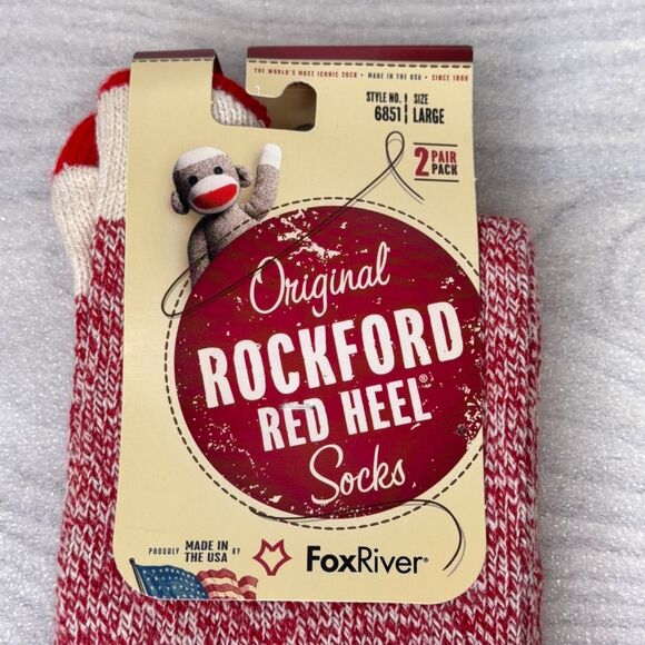 Two Pairs RED Rockford Red Heel Socks LARGE Sock Monkey USA Fox River Mills NEW - Picture 3 of 5